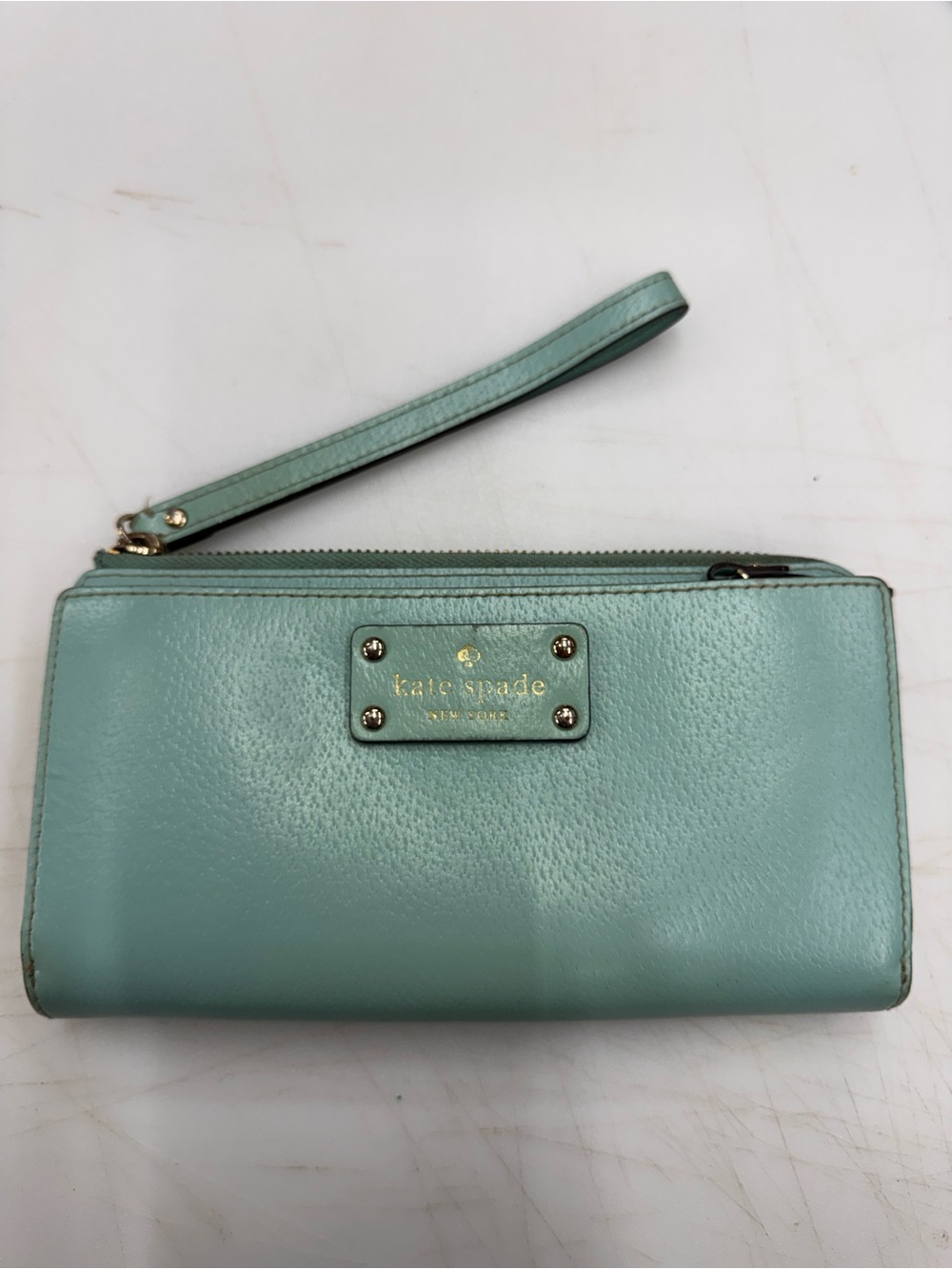 Kate Spade Wellesley Neda Teal Blue Aqua XL Leather Zip Around Wristlet Wallet - Picture 1 of 8